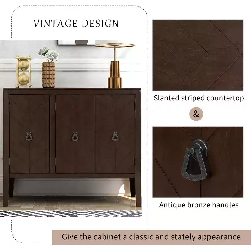 Armoire de Rangement d'Appoint Vintage avec Étagère Réglable, Table Console en Bois Massif, Table de Canapé