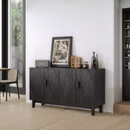 Credenza moderna nera a buffet da 55", mobile a 4 ante in legno ingegnerizzato con motivo geometrico astratto e gambe in legno massello - Panipeachy