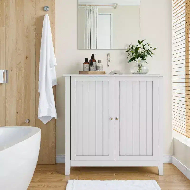 Armoire de rangement de salle de bain blanche 32", petit buffet autoportant avec étagère réglable - Panipeachy