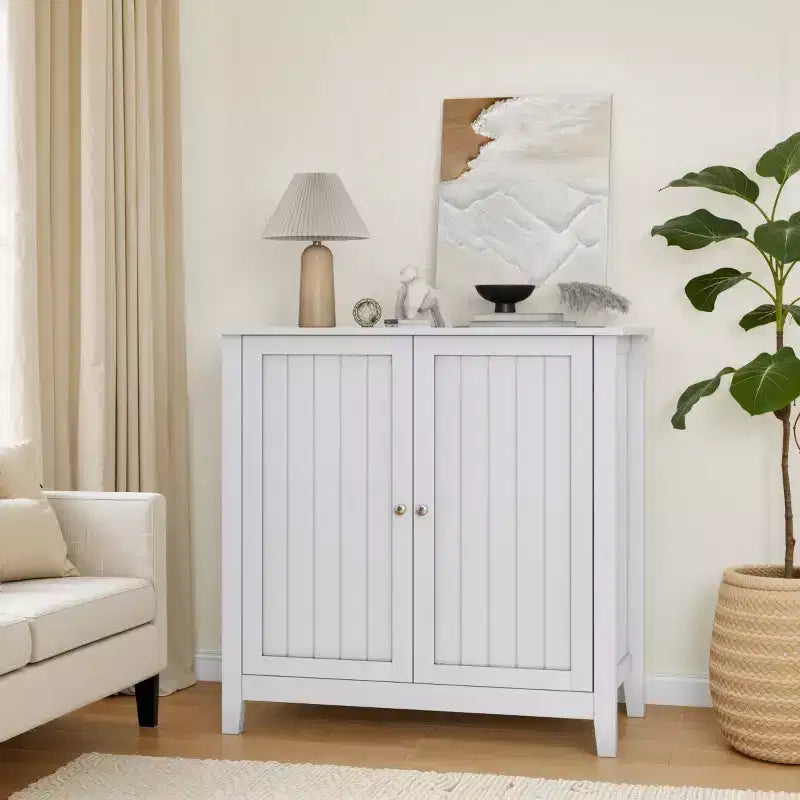 Armoire de rangement de salle de bain blanche 32", petit buffet autoportant avec étagère réglable - Panipeachy