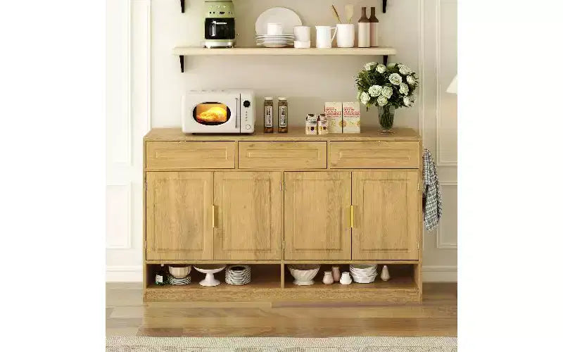 TUYOHW Buffet de ferme avec 3 tiroirs et 4 portes, meuble de rangement multifonctionnel avec étagère réglable, meuble de cuisine.