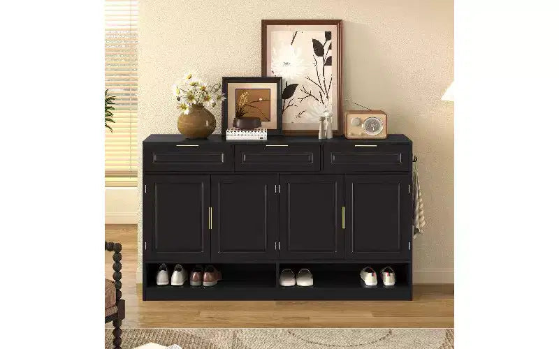 TUYOHW Buffet de ferme avec 3 tiroirs et 4 portes, meuble de rangement multifonctionnel avec étagère réglable, meuble de cuisine.
