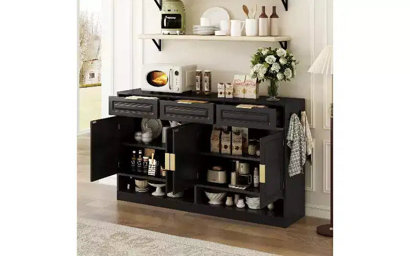 TUYOHW Buffet de ferme avec 3 tiroirs et 4 portes, meuble de rangement multifonctionnel avec étagère réglable, meuble de cuisine.