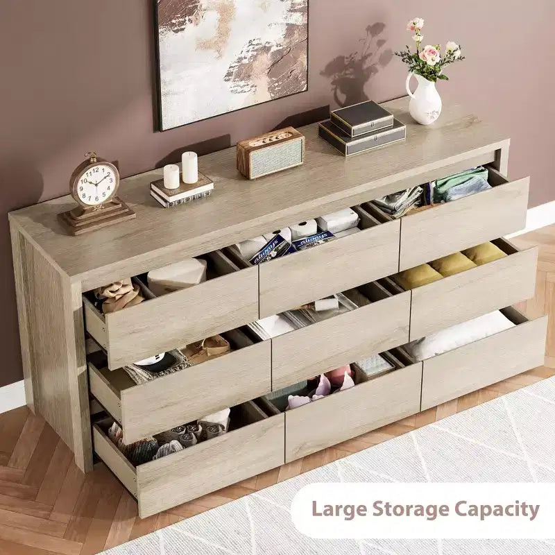 Cassettiera a 9 cassetti per camera da letto, comò ampio e moderno, organizer contenitore grande in legno per soggiorno, corridoio e ingresso