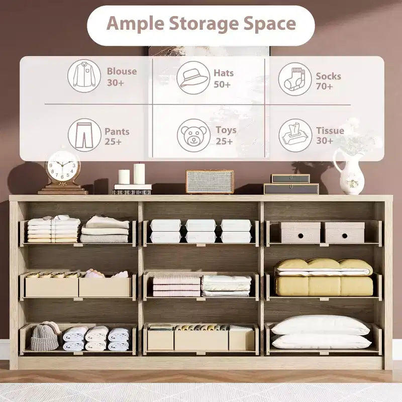 Cassettiera a 9 cassetti per camera da letto, comò ampio e moderno, organizer contenitore grande in legno per soggiorno, corridoio e ingresso