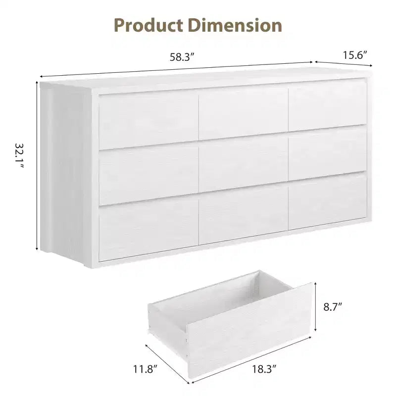 Cassettiera a 9 cassetti per camera da letto, comò ampio e moderno, organizer contenitore grande in legno per soggiorno, corridoio e ingresso