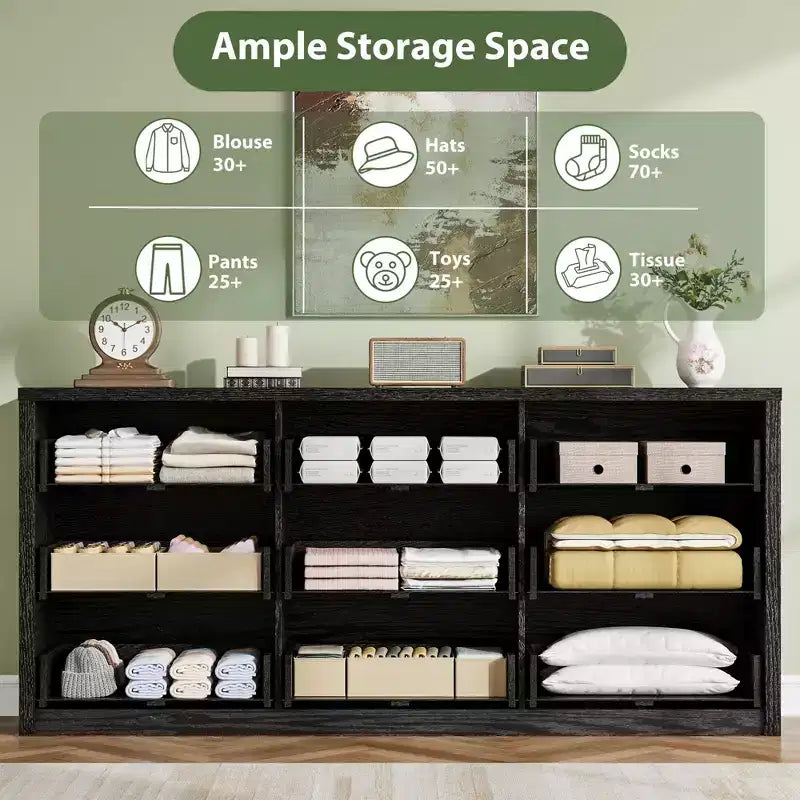 Cassettiera a 9 cassetti per camera da letto, comò ampio e moderno, organizer contenitore grande in legno per soggiorno, corridoio e ingresso