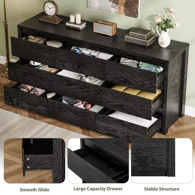 Cassettiera a 9 cassetti per camera da letto, comò ampio e moderno, organizer contenitore grande in legno per soggiorno, corridoio e ingresso