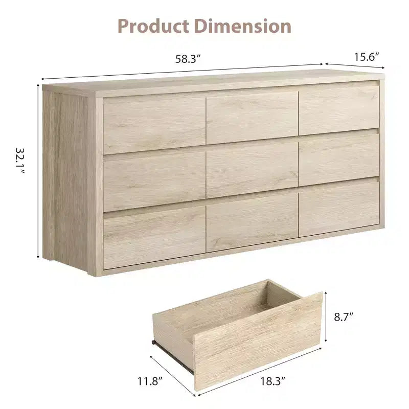 Cassettiera a 9 cassetti per camera da letto, comò ampio e moderno, organizer contenitore grande in legno per soggiorno, corridoio e ingresso