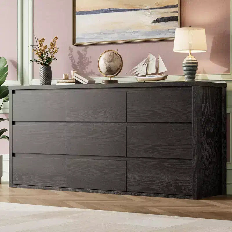 9 Drawer Dresser for Bedroom  Wide Modern Chest of Drawers, Large Wood Dresser Storage Organizer for Living Room, Hallway & Entryway