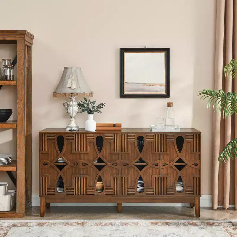 Buffet Sideboard Table, Console Storage Cabinet with 4 Doors & Adjustable Shelves, Sideboard Buffet Cabinet for Kitchen Entryway
