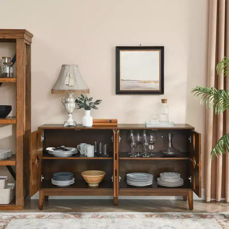 Table de buffet, Armoire de rangement console avec 4 portes et étagères réglables, Buffet de cuisine pour entrée