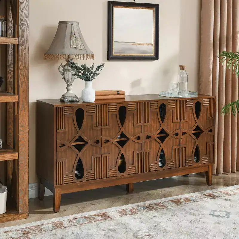 Table de buffet, Armoire de rangement console avec 4 portes et étagères réglables, Buffet de cuisine pour entrée
