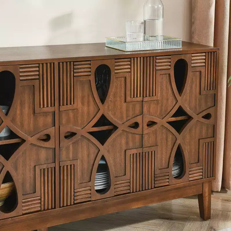 Table de buffet, Armoire de rangement console avec 4 portes et étagères réglables, Buffet de cuisine pour entrée