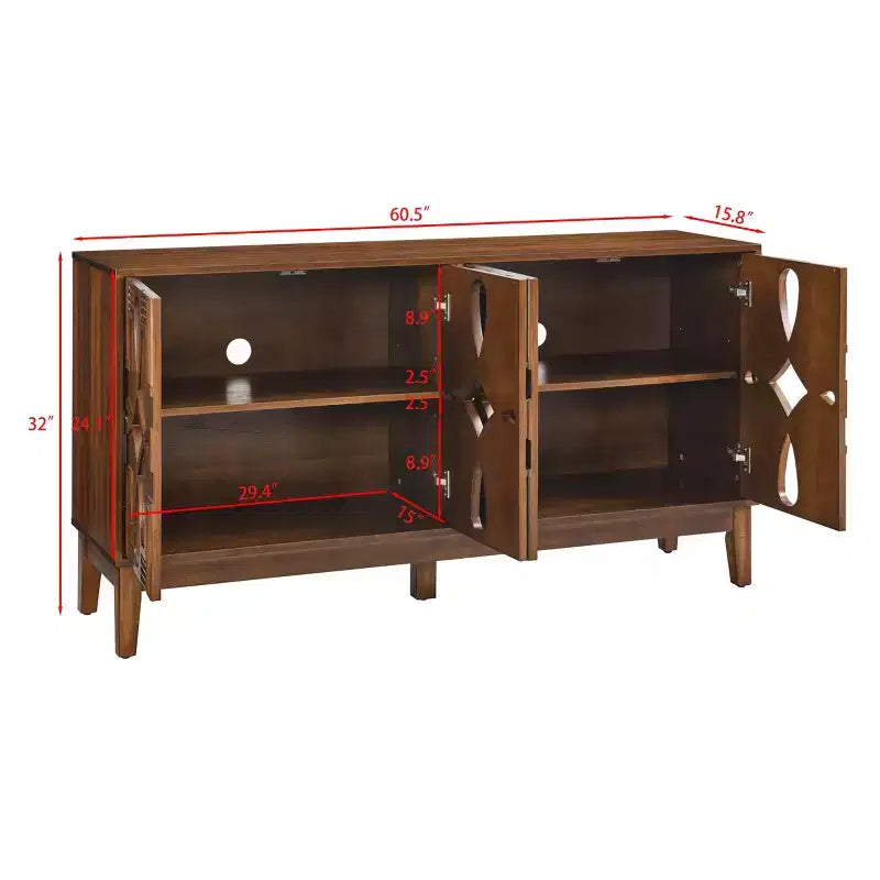 Table de buffet, Armoire de rangement console avec 4 portes et étagères réglables, Buffet de cuisine pour entrée