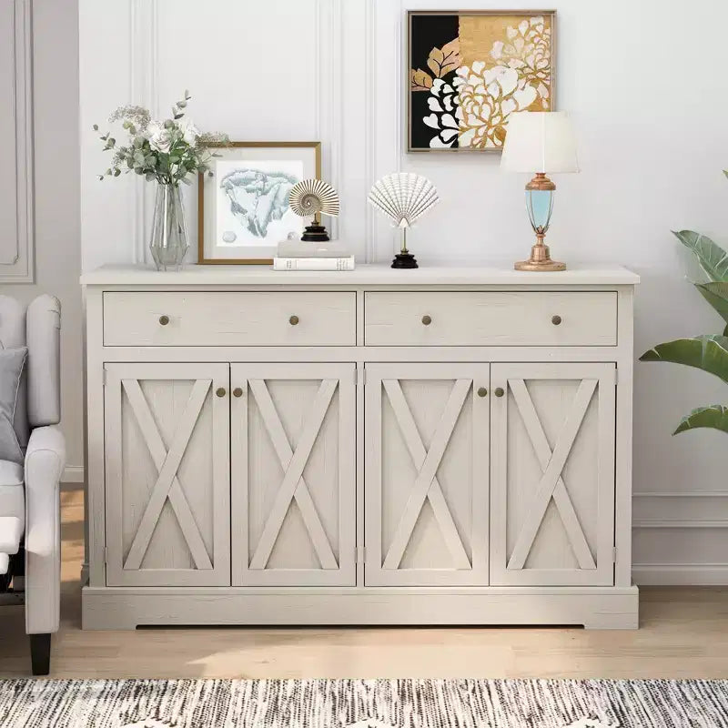 Sideboard Buffet Cabinet with Storage, 55 Large Kitchen Storage Cabinet with 2 Drawers and 4 Doors, Wood Coffee Bar Buffet Table