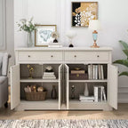 Credenza a Buffet con Ante e Cassetti, Mobile da Cucina Grande da 140 cm con 2 Cassetti e 4 Ante, Tavolo Buffet in Legno per Caffè