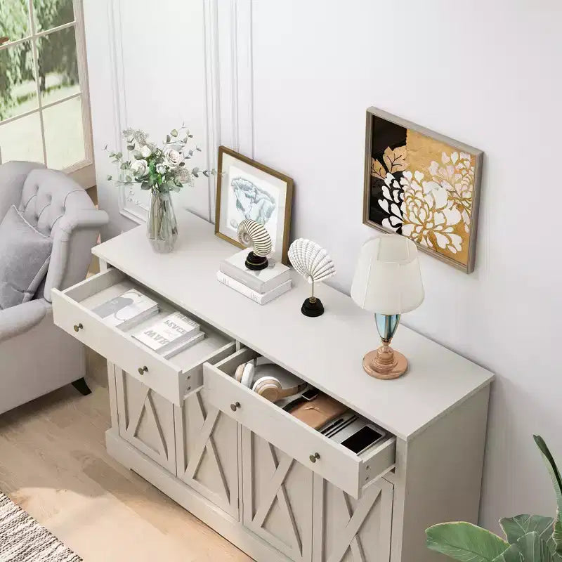 Credenza a Buffet con Ante e Cassetti, Mobile da Cucina Grande da 140 cm con 2 Cassetti e 4 Ante, Tavolo Buffet in Legno per Caffè