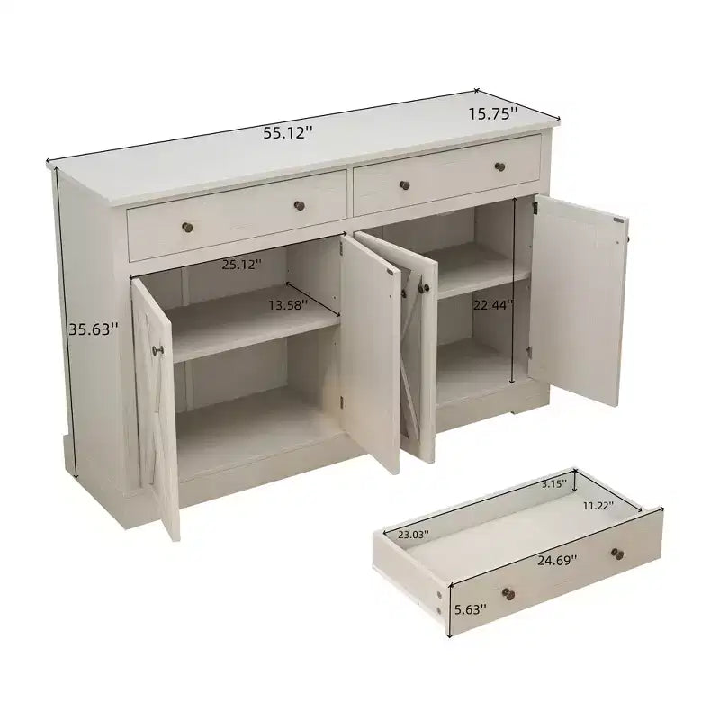 Credenza a Buffet con Ante e Cassetti, Mobile da Cucina Grande da 140 cm con 2 Cassetti e 4 Ante, Tavolo Buffet in Legno per Caffè