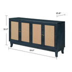 60 Mobile Buffet Etnico Costiero, Credenza Contenitore con Ante in Rattan Naturale, Gambe in Pino Massiccio - Panipeachy