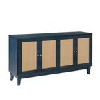 60 Mobile Buffet Etnico Costiero, Credenza Contenitore con Ante in Rattan Naturale, Gambe in Pino Massiccio - Panipeachy