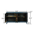 60 Mobile Buffet Etnico Costiero, Credenza Contenitore con Ante in Rattan Naturale, Gambe in Pino Massiccio - Panipeachy