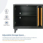 60 Mobile Buffet Etnico Costiero, Credenza Contenitore con Ante in Rattan Naturale, Gambe in Pino Massiccio - Panipeachy