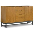 Devlin and Metal 60 inch Wide Rectangle Industrial Sideboard with Centre Drawers in Oak Veneer
