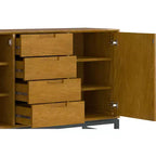 Devlin e Metal Credenza Industriale Rettangolare Larga 60 Pollici con Cassetti Centrali in Impiallacciatura di Rovere