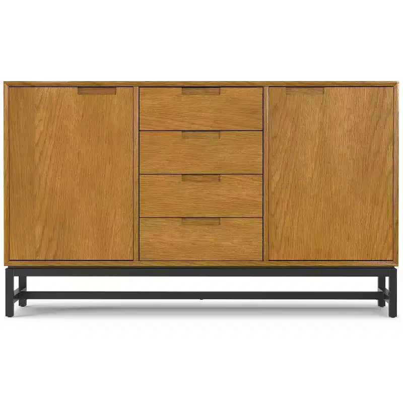 Devlin e Metal Credenza Industriale Rettangolare Larga 60 Pollici con Cassetti Centrali in Impiallacciatura di Rovere
