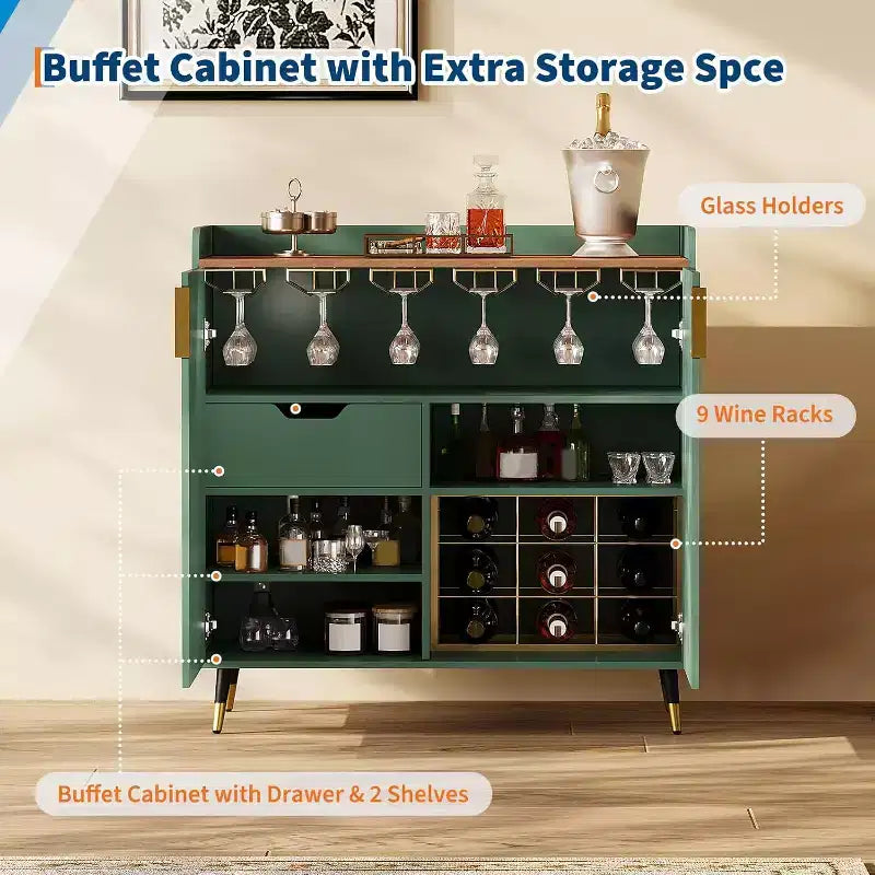 Mobile Bar con Portabottiglie e Credenza, Mobile Moderno per Caffè con Texture Scanalata e Cassetti Contenitori per Cucina, Sala da Pranzo