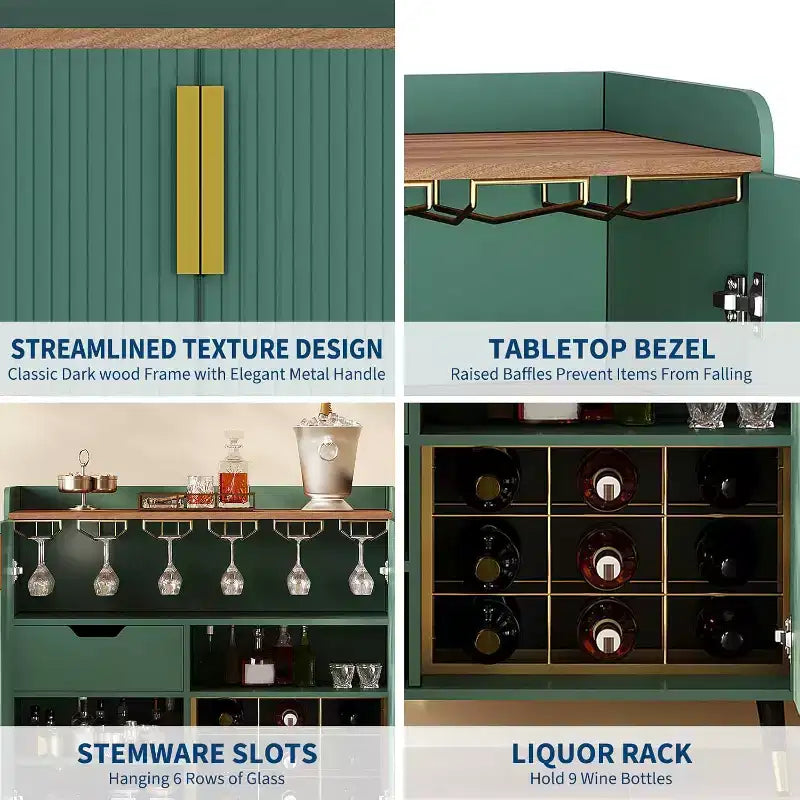 Mobile Bar con Portabottiglie e Credenza, Mobile Moderno per Caffè con Texture Scanalata e Cassetti Contenitori per Cucina, Sala da Pranzo