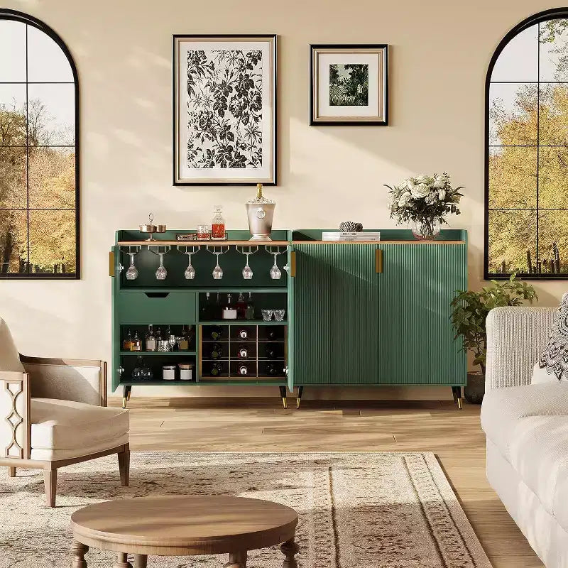 Mobile Bar con Portabottiglie e Credenza, Mobile Moderno per Caffè con Texture Scanalata e Cassetti Contenitori per Cucina, Sala da Pranzo