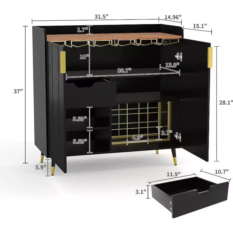 Mobile Bar con Portabottiglie e Credenza, Mobile Moderno per Caffè con Texture Scanalata e Cassetti Contenitori per Cucina, Sala da Pranzo