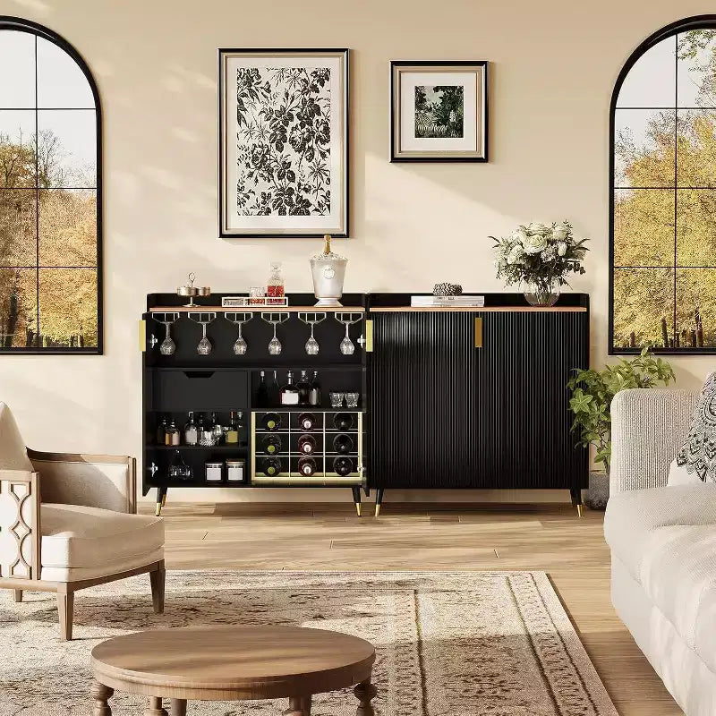 Mobile Bar con Portabottiglie e Credenza, Mobile Moderno per Caffè con Texture Scanalata e Cassetti Contenitori per Cucina, Sala da Pranzo