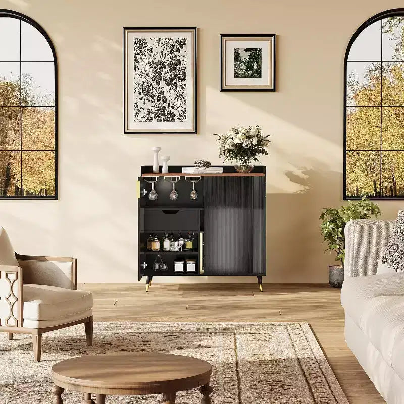 Mobile Bar con Portabottiglie e Credenza, Mobile Moderno per Caffè con Texture Scanalata e Cassetti Contenitori per Cucina, Sala da Pranzo