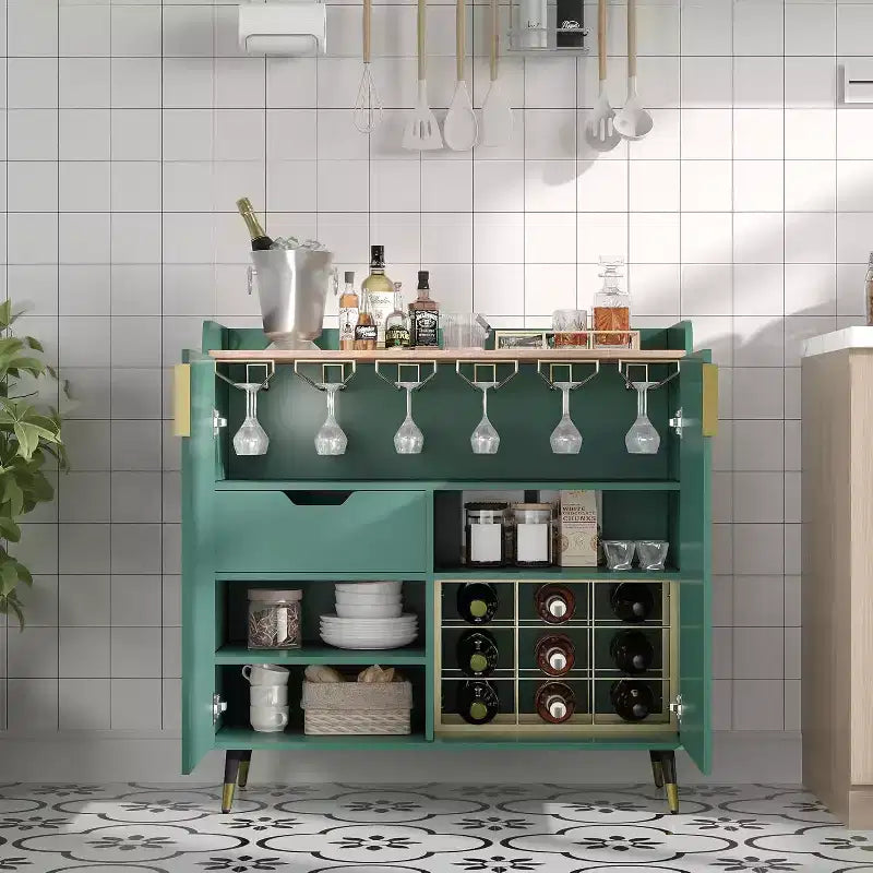 Mobile Bar con Portabottiglie e Credenza, Mobile Moderno per Caffè con Texture Scanalata e Cassetti Contenitori per Cucina, Sala da Pranzo