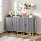 Credenza scanalata da 120 cm con armadietto, credenza moderna da cucina con ripiani regolabili con ante per soggiorno, cucina, ingresso