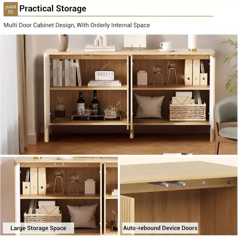 Buffet de 147 cm, meuble de rangement moderne cannelé pour bar à café avec 4 portes et étagères réglables pour cuisine et entrée