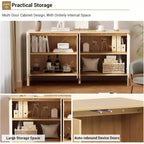 Buffet de 147 cm, meuble de rangement moderne cannelé pour bar à café avec 4 portes et étagères réglables pour cuisine et entrée