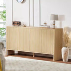 Buffet de 147 cm, meuble de rangement moderne cannelé pour bar à café avec 4 portes et étagères réglables pour cuisine et entrée