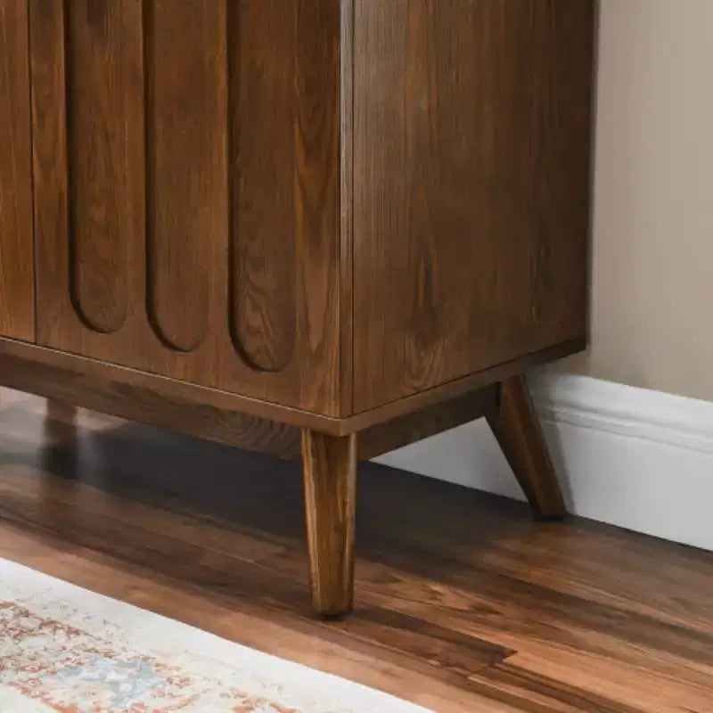 Mobile contenitore a colonna Mid-Century Modern da 81 cm, piccola credenza a 2 ante con gambe in legno massello e maniglie dorate - Panipeachy