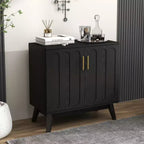 Mobile contenitore a colonna Mid-Century Modern da 81 cm, piccola credenza a 2 ante con gambe in legno massello e maniglie dorate - Panipeachy