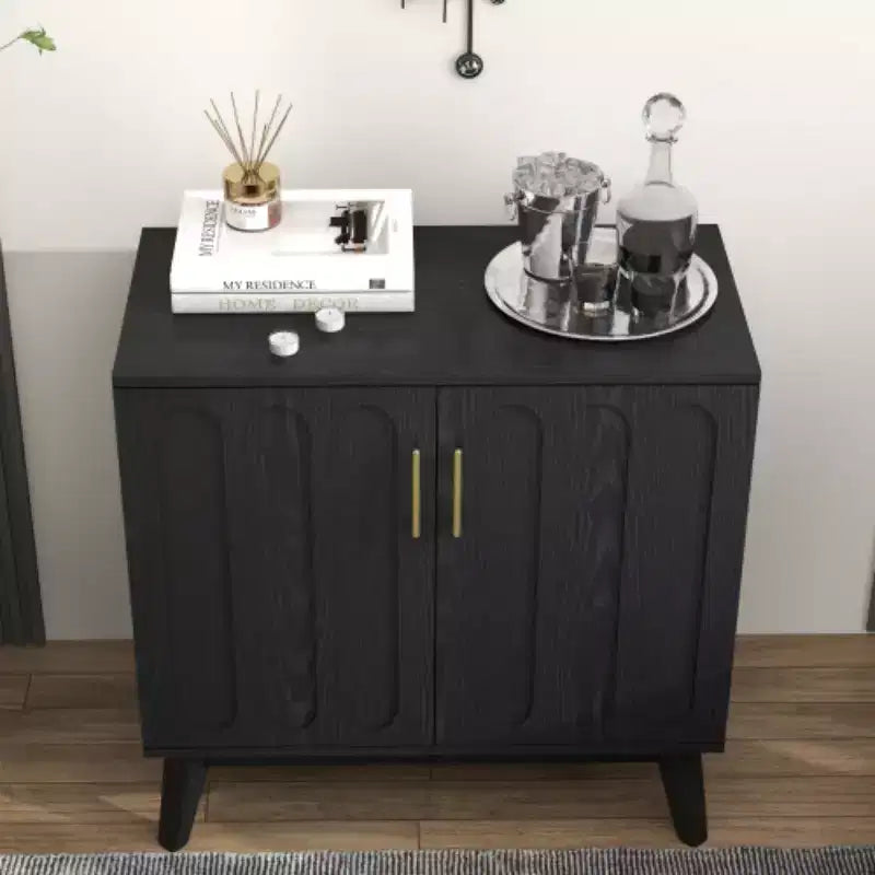 Mobile contenitore a colonna Mid-Century Modern da 81 cm, piccola credenza a 2 ante con gambe in legno massello e maniglie dorate - Panipeachy
