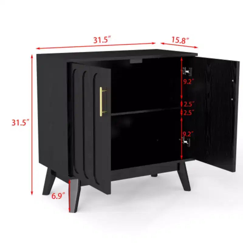 Mobile contenitore a colonna Mid-Century Modern da 81 cm, piccola credenza a 2 ante con gambe in legno massello e maniglie dorate - Panipeachy