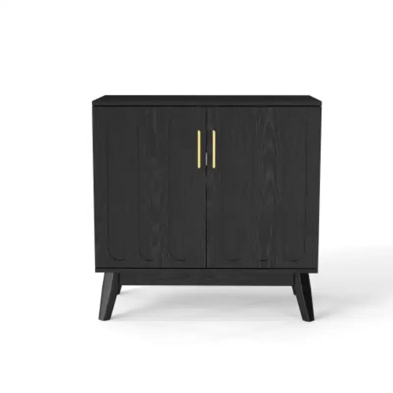 Mobile contenitore a colonna Mid-Century Modern da 81 cm, piccola credenza a 2 ante con gambe in legno massello e maniglie dorate - Panipeachy