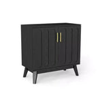 Mobile contenitore a colonna Mid-Century Modern da 81 cm, piccola credenza a 2 ante con gambe in legno massello e maniglie dorate - Panipeachy