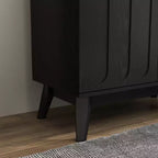 Mobile contenitore a colonna Mid-Century Modern da 81 cm, piccola credenza a 2 ante con gambe in legno massello e maniglie dorate - Panipeachy