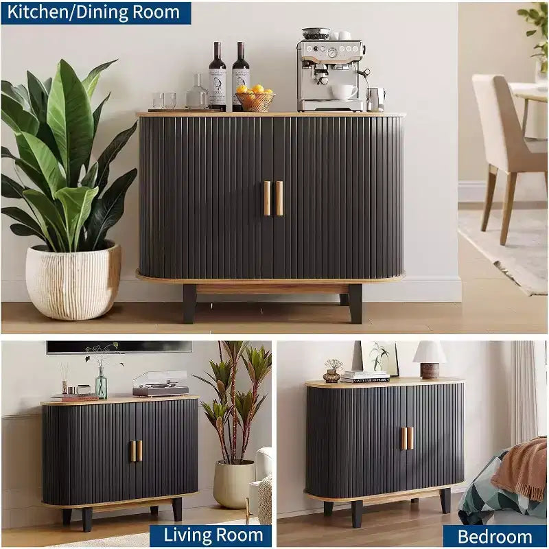 Mobile credenza a buffet scanalato da 40'', armadietto contenitore con anta scorrevole e ripiano regolabile, per soggiorno, sala da pranzo, cucina, corridoio