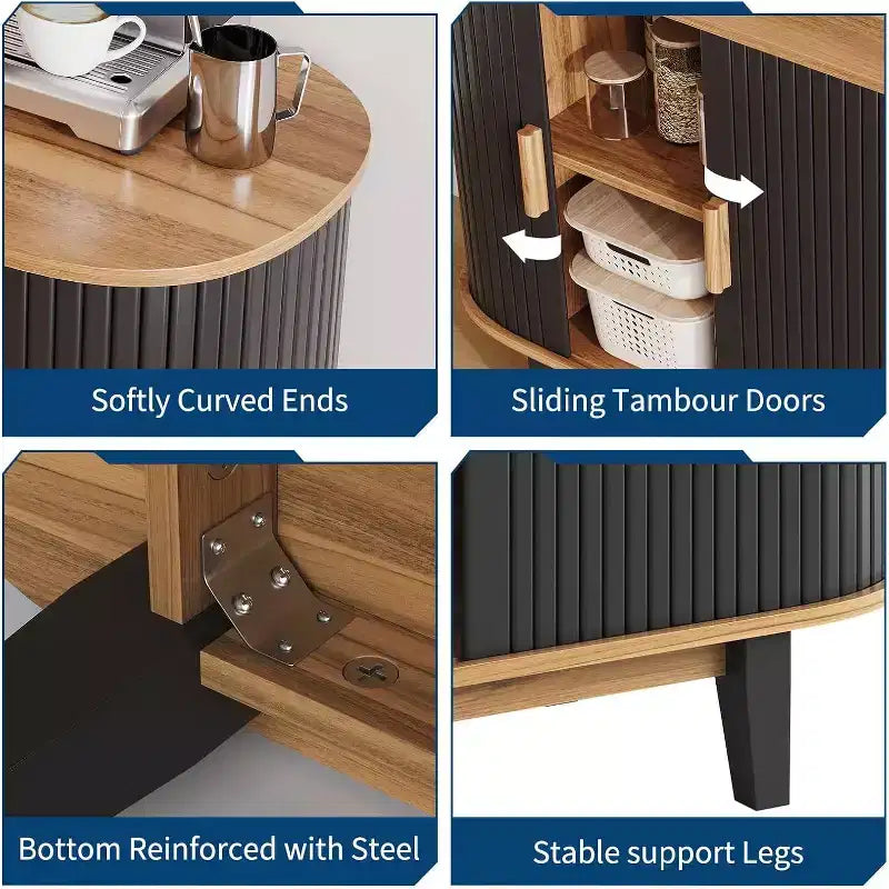Mobile credenza a buffet scanalato da 40'', armadietto contenitore con anta scorrevole e ripiano regolabile, per soggiorno, sala da pranzo, cucina, corridoio